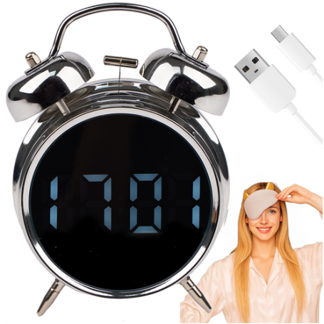 Elektronisk väckarklocka Retro LED med metallklockor, röststyrning och temperaturvisning