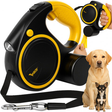 Automatisk hundkoppel med LED-ficklampa – 5 m band, för hundar 10–25 kg