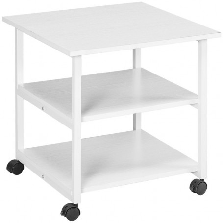Skrivarvagn med Hyllor – 50 x 50 x 52,5 cm, Hjul med Broms, Vit