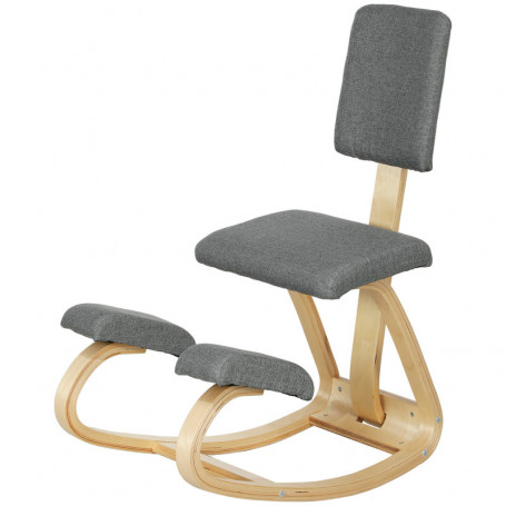 Ergonomisk Knäböjstol i Björkträ – 51 x 84 x 93 cm, Gungfunktion & Ryggstöd, Grå