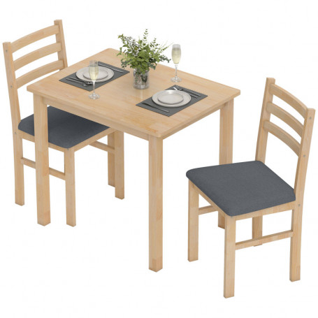 Trä Matgrupp för 2 Personer, bord och 2 stolar – 80 x 60 x 74,5 cm