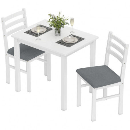 Trä Matgrupp för 2 Personer, bord och 2 stolar – Vit - 80 x 60 x 74,5 cm