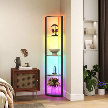 Hörngolvlampa med RGB LED och 5-vånings förvaring – 42 x 29,5 x 163 cm