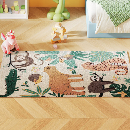 Mjuk Matta till Barnrum i sherpa-fleece med tropiskt motiv och halkfri baksida – 150 x 80 cm