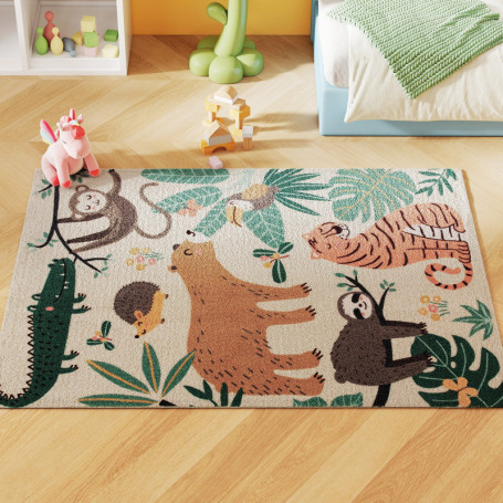 Mjuk Barn Matta i sherpa-fleece med tropiskt motiv och halkfri baksida – 160 x 120 cm