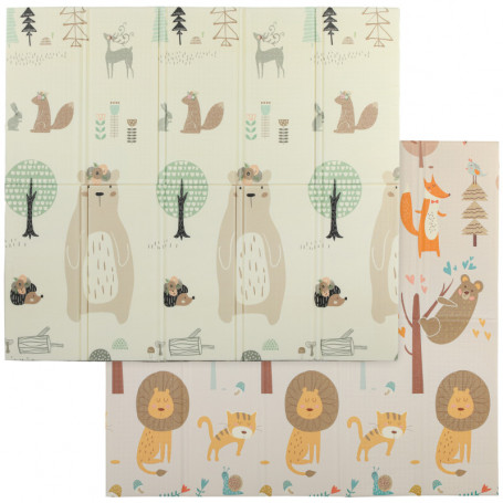 Dubbelsidig Lekmatta för barn med djurmotiv 196 x 176 cm – 1,5 cm tjock