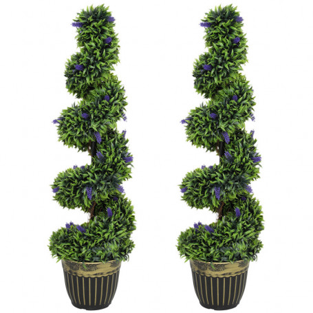 Konstväxt spiralformade buxbom med lavendel i kruka – Set om 2, 115 cm