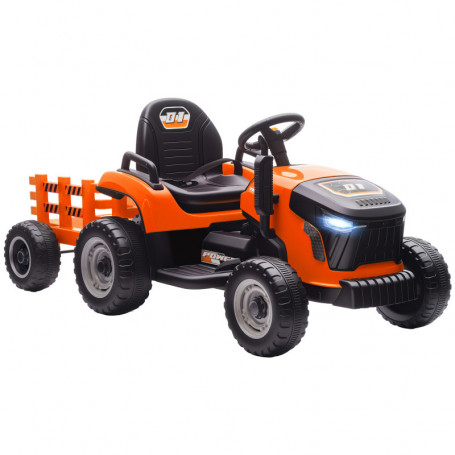 Elbil Traktor för Barn 2-i-1 med Släpvagn, Fjärrkontroll & MP3 Orange