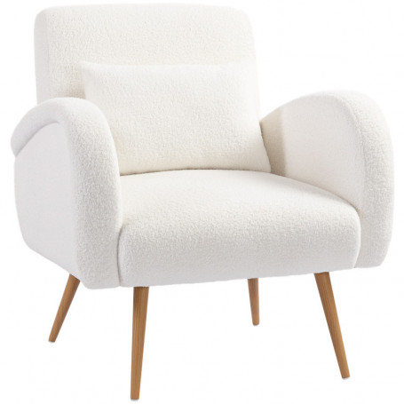 Fåtölj i Fleece med Ländryggskudde Skandi Modern Design Krämvit