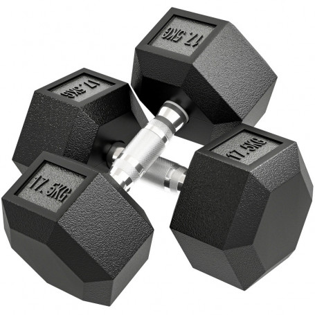 Hantelset 2 x 17,5 kg – hexagonal design med räfflat grepp