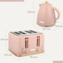 Set med Brödrost 4 Skivor och Vattenkokare 1,7L Blank Räfflad Rosa