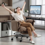 Ergonomisk Kontorsfåtölj med Fotstöd, Justerbart Ryggstöd & Sammetsklädsel Ljusbrun