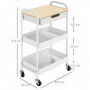Köksvagn med låda, hyllor & hjul i vit stål och trälook Vit