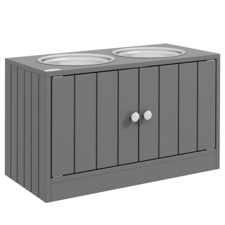 Hundmatstation med 2 rostfria skålar & skåpsfack 44L grå/vit 60×30×...