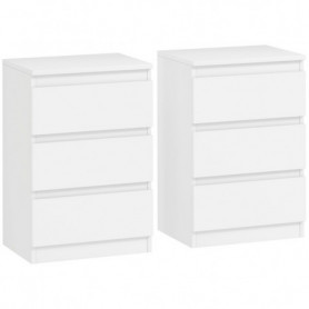 Sängbord 2-pack vit minimalistisk design med 3 lådor Trä 40×30×59,5 cm