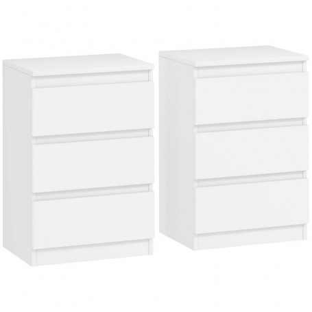 Sängbord 2-pack vit minimalistisk design med 3 lådor Trä 40×30×59,5 cm