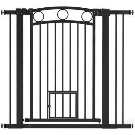 Hundgrind Justerbar Bredd 76–104 cm med Kattdörr Svart