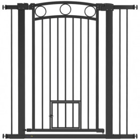 Hundgrind metall svart 76–104×106 cm justerbar med kattdörr, dubbel...