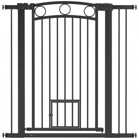 Hundgrind metall svart 76–104×106 cm justerbar med kattdörr, dubbel...