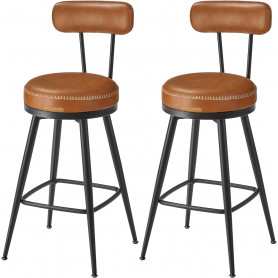 2-pack Barstol Rund med Ryggstöd, Roterande sits 65 cm (H) Brun Läd...