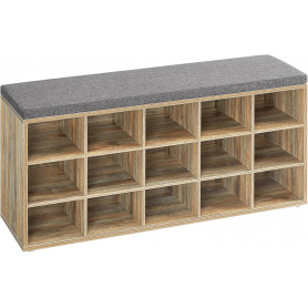 Skohylla med 15 Fack och Sittbänk med Dyna 105 x 30 x 48 cm Brun Grå
