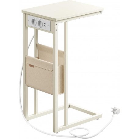 C-format sidobord med eluttag, USB-portar och förvaring Krämvit 30 ...