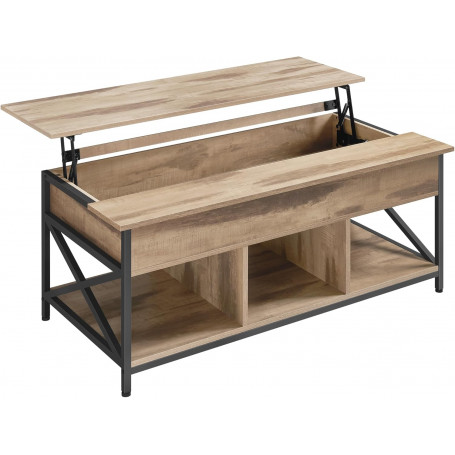 Soffbord med Lyftbar Bordsskiva och 3 Förvaringsfack Naturlig Brun 120 x 60 x (48-62) cm