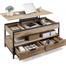 Soffbord med Lyftbar Bordsskiva och 2 Lådor Naturlig Brun 100 x 50 ...
