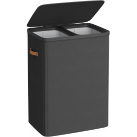 Tvättkorg med 2 Fack, Lock och Handtag för Enkel Sortering Svart