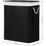 Tvättkorg i Svart Bambu 100L med 2 Fack, Avtagbar Påse, Lock