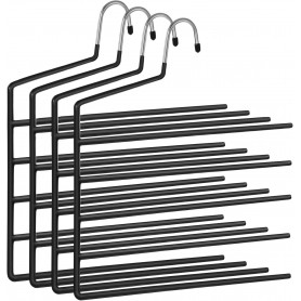 4-pack Byxhängare Galge med 5 stänger i Metall, Halkfri, Svart