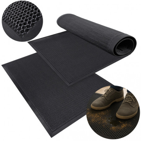 Dörrmatta Utomhus 90 x 60 cm – Svart, 3D-Struktur, Halkfri TPE