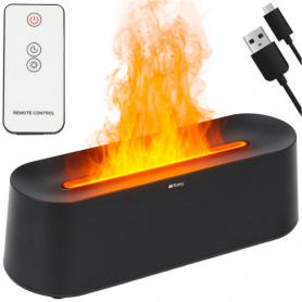 Aroma luftfuktare & diffuser svart 250 ml med LED-flammeffekt, fjär...