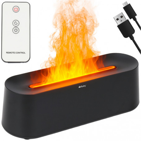 Aroma luftfuktare & diffuser svart 250 ml med LED-flammeffekt, fjär...