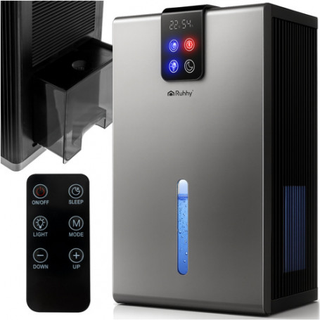 Luftavfuktare 2,2 L silver med hygrometer & hygrostat LED-belysning...