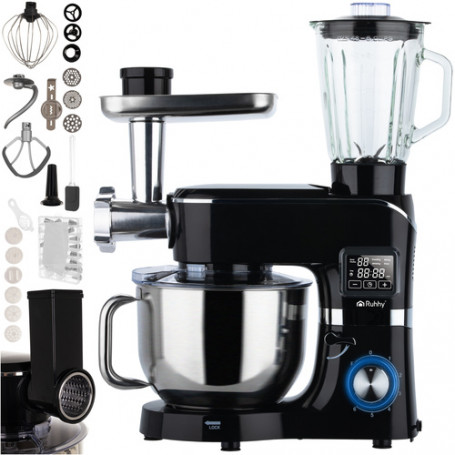 Planetarisk köksmaskin svart 6,2L med uppvärmd skål, blender 1,5L &...