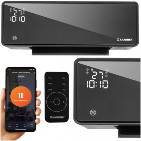 Vägg Luftvärmare 2000W Med Led-Display, Timer, Wifi Och Fjärrkontro...