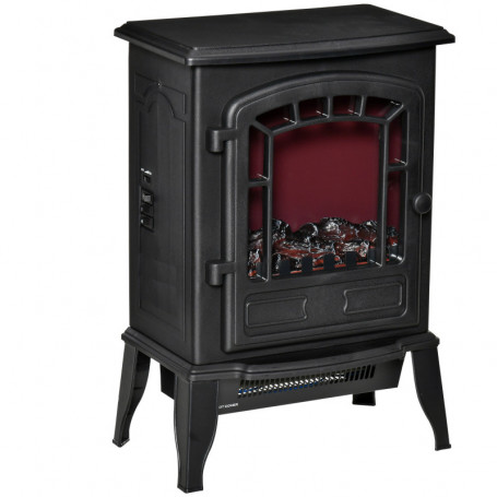 Elektrisk Kamin Svart 39 x 24 x 56,5 cm Med Flammeffekt Och Två Vär...