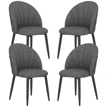 Matstolar 4-Pack Med Mörkgrå Samtklädsel Och Svart Stålben, 52 x 54...