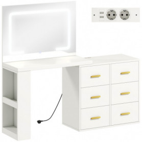 Sminkbord med 6 Lådor, LED-Spegel, USB och AC-Uttag, 135 x 118 x 78...