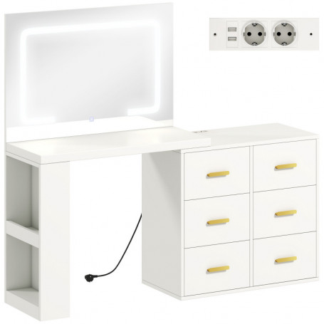 Sminkbord med 6 Lådor, LED-Spegel, USB och AC-Uttag, 135 x 118 x 78...