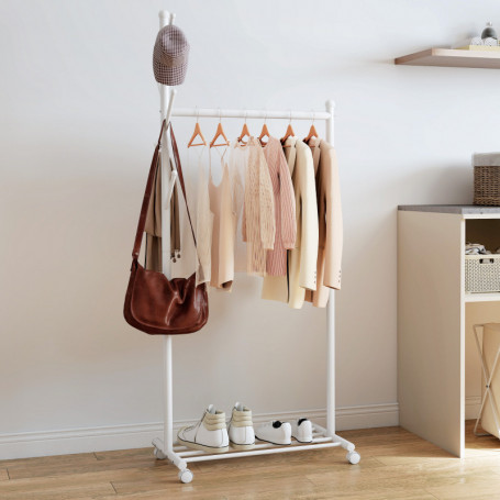 Klädställning I Metall Med Hjul, Krokar Och Skohylla 68 x 43 x 171 cm