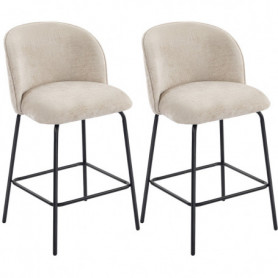 Set Med 2 Barstolar i Vadderad Beige Chenille Med Ryggstöd - Sits H...