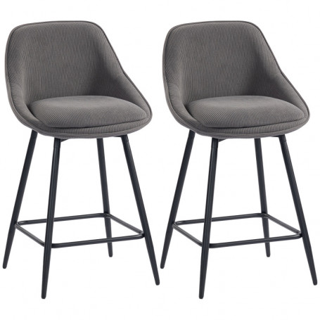Set Med 2 Barstolar i Grå Cord med 360° Rotation med Ryggstöd - Sit...