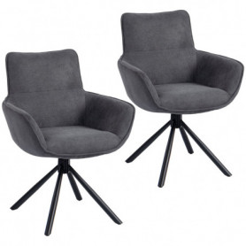 Set Med 2 Vridbara Matstolar i Mörkgrå Sammet 64 x 67 x 87 cm
