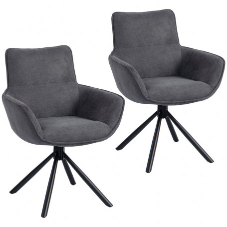 Set Med 2 Vridbara Matstolar i Mörkgrå Sammet 64 x 67 x 87 cm