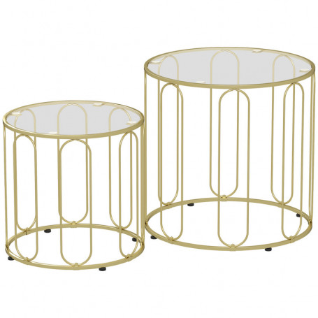 Soffbord Set 2 st Rund Guld Metall med Glas Bordsskiva 50 cm och 40 cm