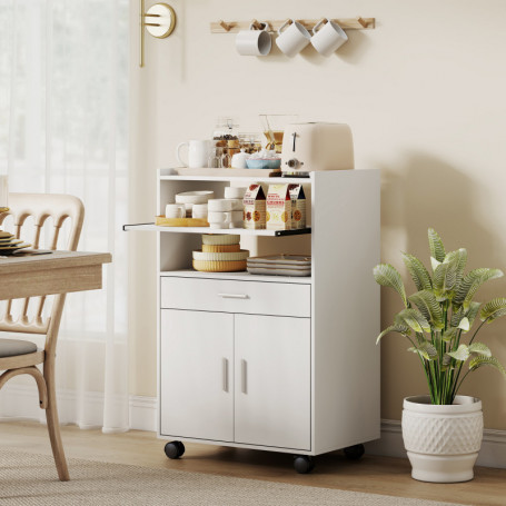 Rullbart Köksskåp Med Låda, Utdragbar Hylla - Trä Vit 59 x 40 x 92 cm