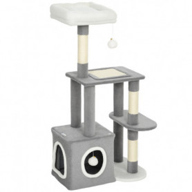 Kattträd Med Flera Nivåer Och Klösstolpar 55 x 40 x 107 cm Grå och Vit
