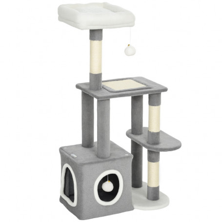 Kattträd Med Flera Nivåer Och Klösstolpar 55 x 40 x 107 cm Grå och Vit